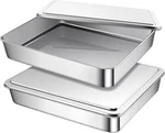 2 Sets Stainless Steel Cake Pan With Lid Baking Dish 9 X11 Inches, Silver. Fixed Price $63.06.