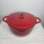 Vintage Pioneer Woman Butterfly Knob Cast Iron Enamel Dutch Oven Pot Cookware. Fixed Price $38.00.