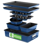 Bakeware Set 8 Piece Nonstick Stackable 450 Oven Safe Blue Nutrichef. Fixed Price $89.99.