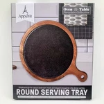 Appetit Ovensafe 9.5" Round Porcelain Serving Tray W/bamboo Base/handle. Fixed Price $26.00.