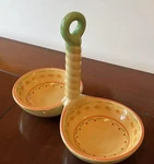 Pfaltzgraff Villa Della Luna 2 Bowl Condiment Relish Center Handled Server Dish. Fixed Price $18.95.
