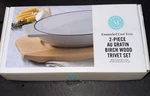 Martha Stewart Enamel Cast Iron Au Gratin 10" Dish 2 Piece Birch Trivet Set Qt. Fixed Price $19.00.