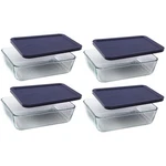 Glass Dish & Dark Blue Lid 4-PACK 6 Cup Capacity. Fixed Price $72.79.