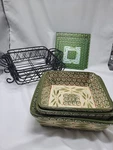 Temptations Old World Green - 3 Dish Set 1.5, 2 Qt. W/wire Racks/trivets. Fixed Price $34.50.