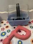 Vtg Pyrex Canada Delphite Blue Refrigerator Dish 502-B W/ Glass Lid. Fixed Price $74.99.