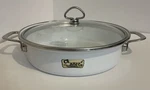Chantal Cookware 25N White Enamelware Saut Pan/casserole Glass Lid Handles. Fixed Price $36.99.