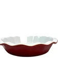 Emile Henry France Ceramic Ruffled Pie Dish 10 Burgundy Red Deep Baking Plate 3. Fixed Price $32.99.