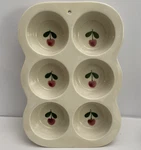 1980'S Hartstone Pottery Muffin Pan 6 Cup Cherry/apple Design Stoneware Usa. Fixed Price $21.95.