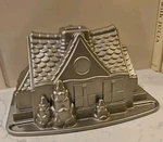 Nordic Ware Gingerbread House Cake Tin Bundt Pan Mold Silver Cast Aluminum Used. Fixed Price $18.00.