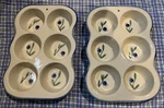 2 Ll Bean Ceramic 6-CUP Muffin Pan Oven Safe Wild Blueberry White Green. Fixed Price $39.00.