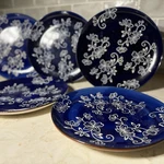 Temp-tations By Tara Floral Lace Blue White Dinner Plates 10" Set 2 Stoneware. Fixed Price $49.99.