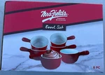 Mrs Fields Premium Bakeware Bowl Set Of 6 Red/white W/handles Oven Safe 450. Fixed Price $22.00.
