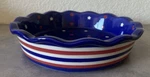 Temptations Tara Covered Pie Dish Fluted Blue White Stars Stripes Dots W/lid. Fixed Price $38.00.