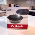 Parini Cookware Pie Dish Set Of 2, Glazed Non-stick Stoneware, Gray White Black. Fixed Price $9.95.