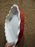 Emile Henry France Scalloped Edge Heart Shape Pie Baking Dish Burgundy/beige. Fixed Price $24.99.