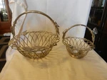 Pair Of Silver Plated Wire Fruit Bread Baskets With Handles Grapes Leaves Design. Fixed Price $80.00.