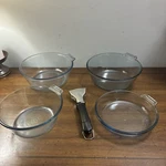 Vintage Pyrex Early Flameware Set 832-B 833-B(2) 817-B Blue Tint Glass Handle. Fixed Price $79.99.