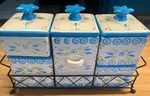 Temptations Green Blue Lace Stackable Canisters Set & Rack Stand 9 Pc Ntn. Fixed Price $45.90.