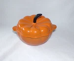 Martha Stewart, Enameled Cast Iron, 2 Quart Pumpkin Shaped Casserole Dutch Oven. Fixed Price $49.00.