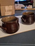2 Crate & Barrel Brunswick Brown Stoneware Handled Soup Chili Bowl Crocks. Fixed Price $14.00.