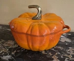 Staub Orange Ombre Cast Iron Pumpkin Dutch Oven 3.5 Quart Brass Stem Never Used. Fixed Price $350.00.