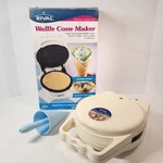 Vintage Rival Waffle Cone Maker WC800 Pizzelle Iron Roller Box Tested. Fixed Price $59.99.