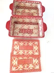 (2) Temptations 1.5 Qt Ovenware Baking Loaf Pan Red/cranberry Old World Trivet. Fixed Price $39.99.