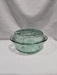 3 Qt Libbey Orchard Fruit Green Glass Casserole Baking Dish W/ Pie Plate Lid. Fixed Price $29.99.