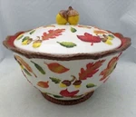 Temp-tations Old World Fall Acorn & Leaf 3 Qt. Footed Dish With Lid Euc. Fixed Price $19.95.