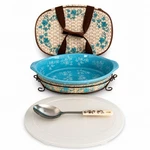 Temp-tations Floral Lace Teal Casserole Carrier Set Dish Lid Rack Spoon. Fixed Price $39.59.