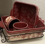 Set Of 2 Square Temp-tations By Tara Old World Cranberry Casserole Dish Floral. Fixed Price $45.00.
