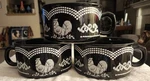 Set Of Three Black Temptations "doodle Doo" Rooster Motif Soup Bowls.. Fixed Price $40.00.