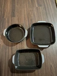 Berghoff Gem Stoneware 3 Pc Oval, Square & Rectangle Baking Dish Set Grey. Fixed Price $125.00.