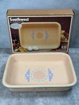 Vintage 1987 Baking Dish Southwest Santa Fe Design Treasure Craft Pottery 9X13". Fixed Price $29.99.