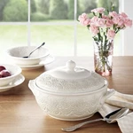Pioneer Woman Vintage Lace Stoneware Tureen Linen 11" X 9.25". Fixed Price $49.99.