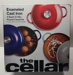 The Cellar 4 Quart Enameled Cast Iron Round Casserole Dutch Oven In Blue Color. Fixed Price $39.99.