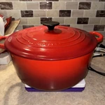 Creuset #28 Dutch Oven French 7.25 Qt. Red Round Enameled Cast Iron France. Fixed Price $140.00.