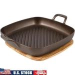12 Inch Preseasoned Cast Iron Grill Pan Olive Wood Trivet Eco Friendly New. Fixed Price $119.02.
