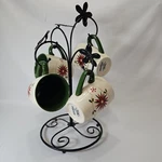 Temptations Old World Vivid Poinsettia 4 Mugs W/metal Tree Stand Christmas. Fixed Price $29.99.
