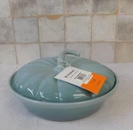Creuset Stoneware Collectible 9-INCH Pumpkin Baker With Lid, Sea Salt. Fixed Price $119.95.