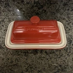 Creuset Ceramic Covered Dish W/ Lid, Red/white Rectangle Glossy Solid 13-24. Fixed Price $22.00.