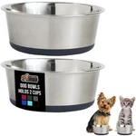 Gorilla Grip Dog Bowls: 2 Stainless Steel, 16OZ Food/water, Non-slip Set. Fixed Price $31.23.