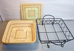Temp-tations Old World Yellow Casserole 2.5 Qt Dish 9 X Glass Trivet Rack Set. Fixed Price $16.00.