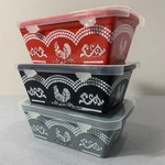 Set Of 3 Temptations Collectible Doodle 14OZ Rooster Loaf Pan With Lids.. Fixed Price $21.00.