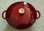 Le Creuset Cocotte Mini Marmite Star Relief W/golden Knob Stoneware Cerise. Fixed Price $33.99.