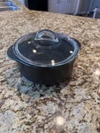 Pampered Chef Rockcrok 4 Qt Dutch Oven Crock With Glass Lid Pot Black Guc. Fixed Price $89.10.