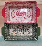 Temptations Bakeware Old World Green & Red Loaf Pans. Fixed Price $22.50.