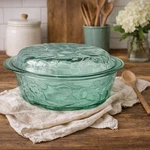 Vintage Libbey Orchard Fruit Glass Casserole Dish W Pie Plate Lid Oven Proof Usa. Fixed Price $34.99.
