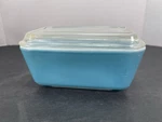 Vintage Pyrex 502-B Blue Refrigerator Dish W 502-C Lid Covered Made Usa. Fixed Price $14.00.