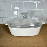 Corningware Square Casserole Dish A-1 W/ Glass Lid, Quart, French White. Fixed Price $12.00.
